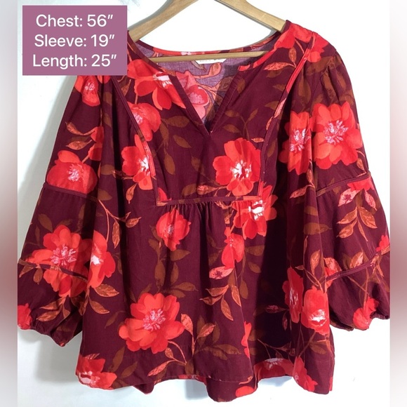 Sonoma Corduroy Puff Sleeve Peasant Top 2X Boho Prairie Western Cottagecore - Picture 4 of 16